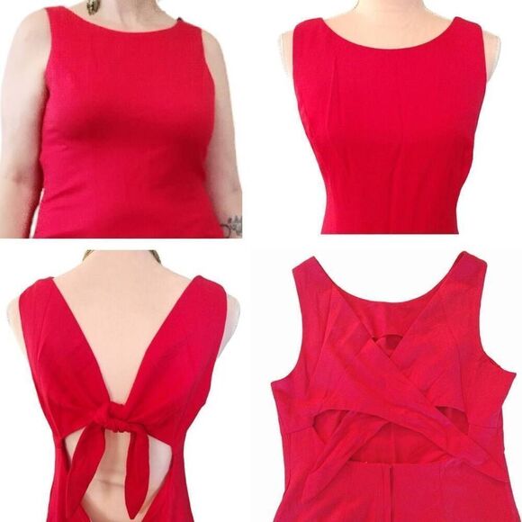 Vintage Red Sleeveless Open Back Midi Shift Dress Size 13/14 *fits like Large - Picture 8 of 14